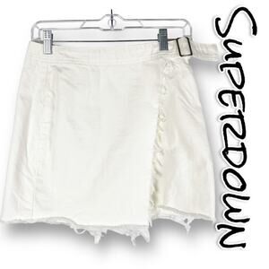 Superdown Kensington Denim Wrap Skirt White Mini Frayed Womens Size Small